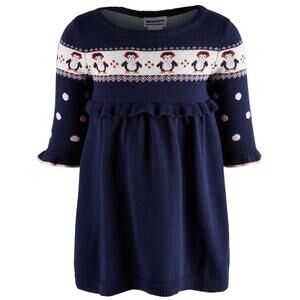 Blueberi Boulevard Winter Penguin Polka Dot Blue Sweater Dress Girls 12 Months